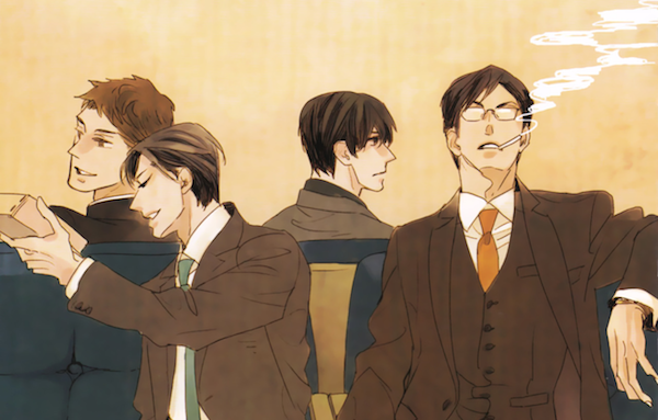 Kuvituksessa kaikki neljä miestä; Hanashiro ja Kiyo hymyilevät toisilleen, Arihara ja Kiyo katsovat eri suuntiin